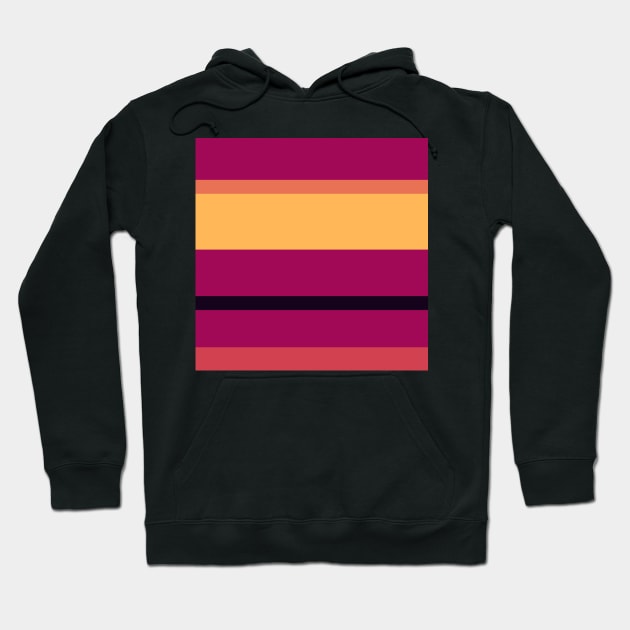 An attractive union of Licorice, Jazzberry Jam, Brick Red, Light Red Ochre and Pastel Orange stripes. Hoodie by Sociable Stripes